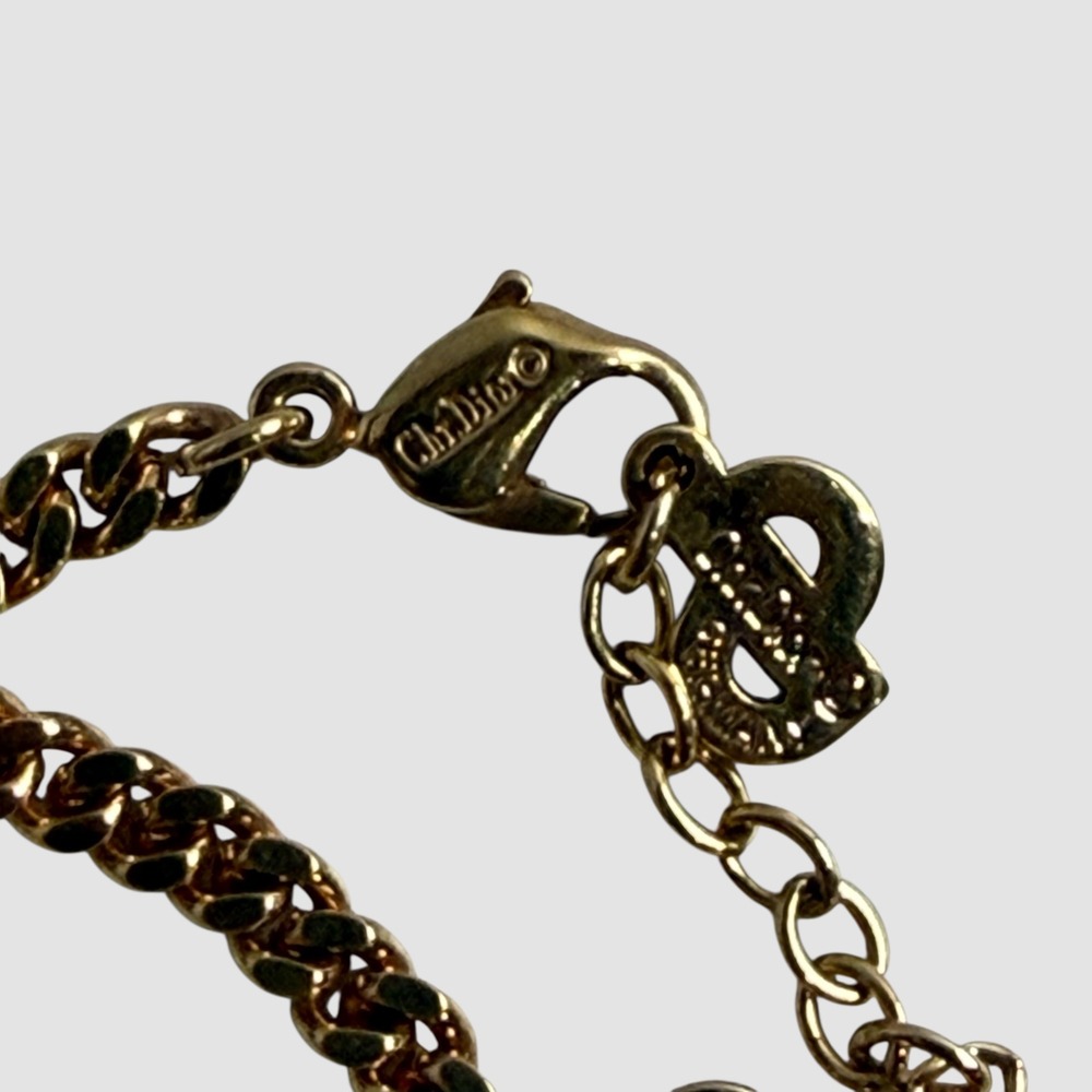 Vintage Christian Dior Pendant Necklace Women OS Gold Black Logo Curb Chain - Picture 6 of 7